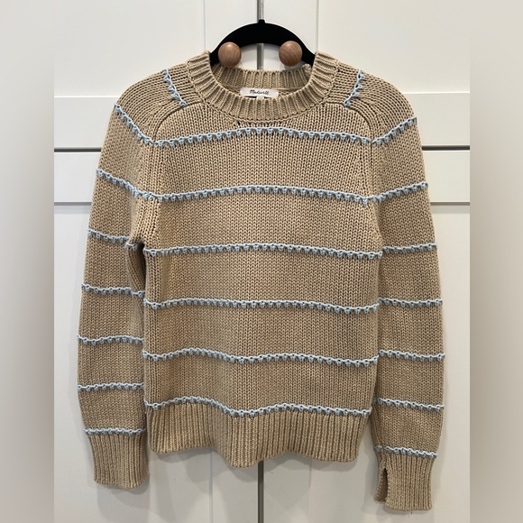 MADEWELL TEXTURED COTTON CREWNECK SWEATER IN STRIPE, PALE BLUE, SIZE XS, - Picture 5 of 16